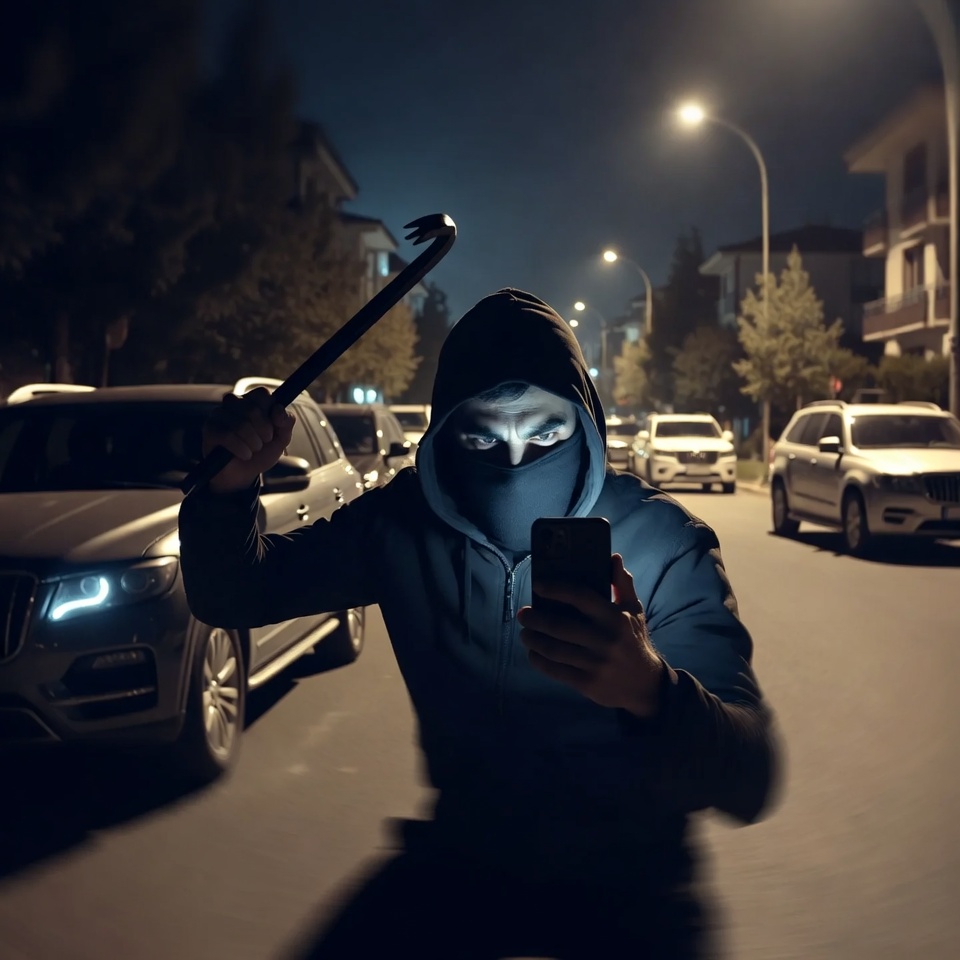 Başakşehir'de Gece Yarısı Levye Terörü: Maskeli Şüpheli Lüks Cipleri Hedef Aldı, Saldırıyı Cep Telefonuyla Kaydetti